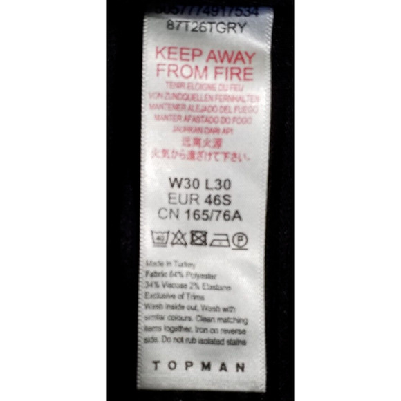 Topman Pleated Front Tapered Dress Pants | Gray | W30 L30 | NWOT - Picture 4 of 4